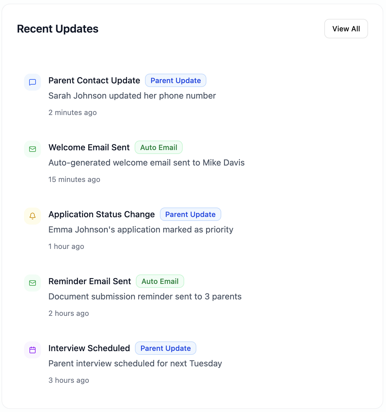 Automated parent notifications and updates